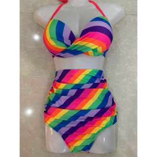 Bikini 2 mảnh áo gọng nâng ngực mix quần nhún lưng cao size 55-65 kg