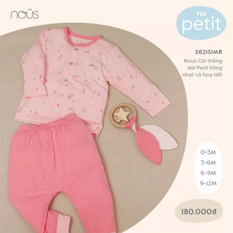 Bộ Nous cài thẳng dài tay Petit in hoạ tiết 0-12M