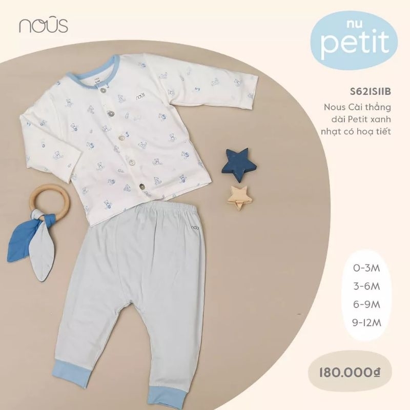 Bộ Nous cài thẳng dài tay Petit in hoạ tiết 0-12M