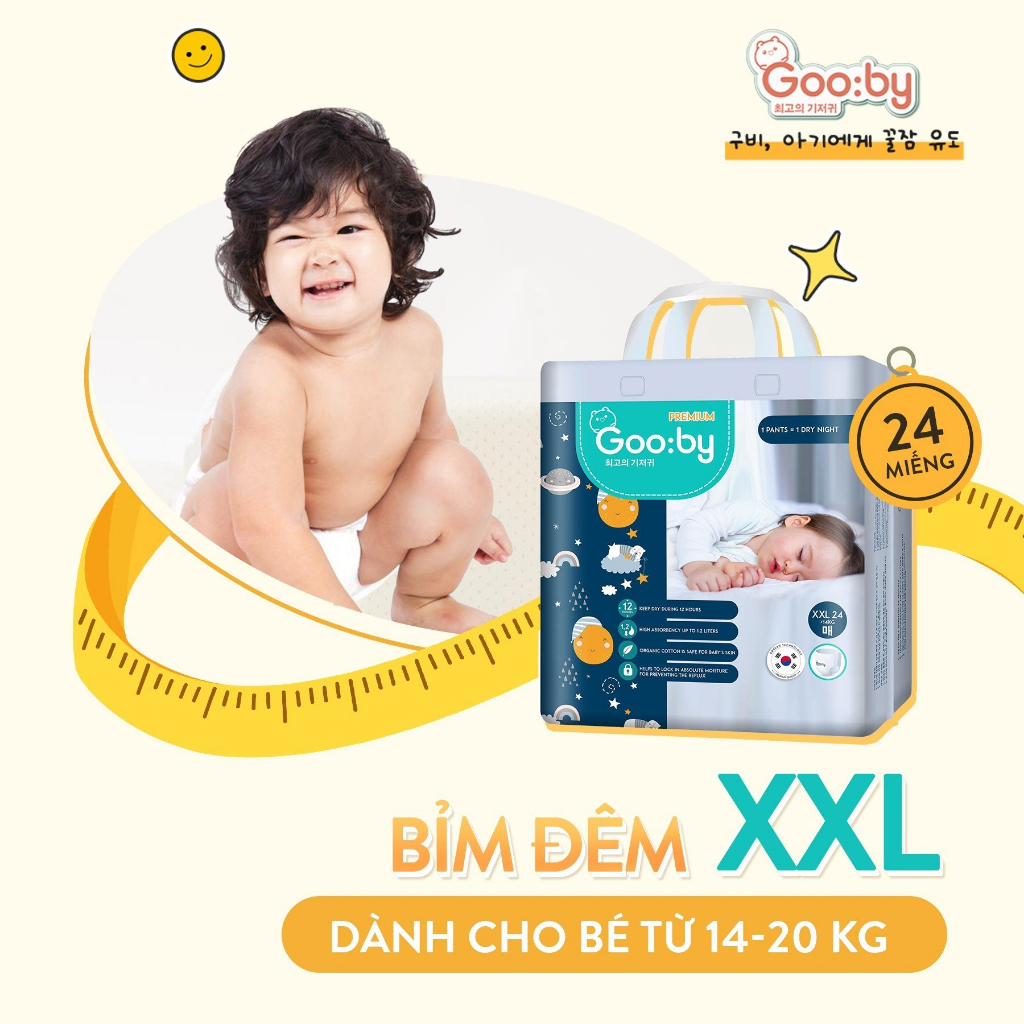 Tã/bỉm quần Gooby mềm mại, an toàn, siêu thấm hút size M/L/XL/XXL/XXXL cho bé từ 6kg