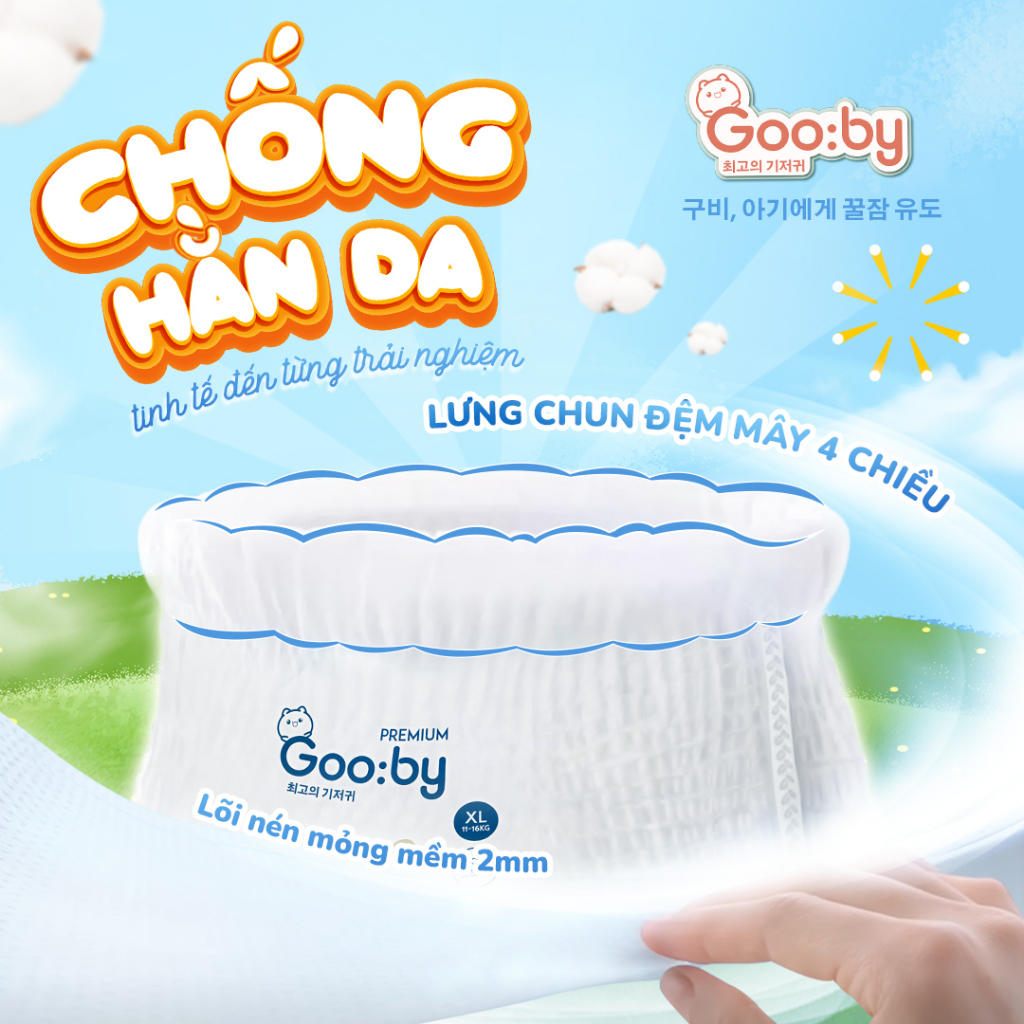 Tã/bỉm quần Gooby mềm mại, an toàn, siêu thấm hút size M/L/XL/XXL/XXXL cho bé từ 6kg