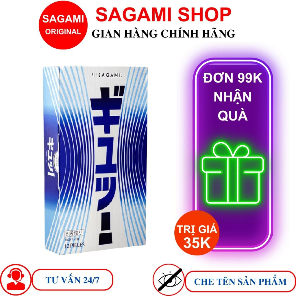 Bao cao su Sagami 6 lần lượn sóng Ôm khít Tight fit Hộp 12 chiếc