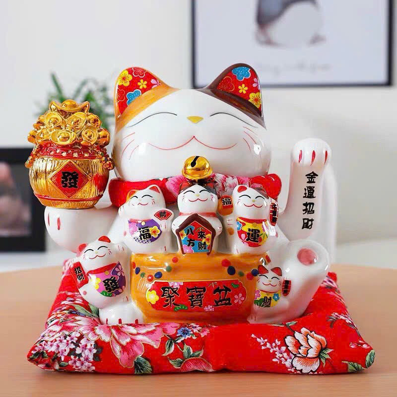 Mèo thần tài vẫy tay maneki neko gốm sứ cao cấp