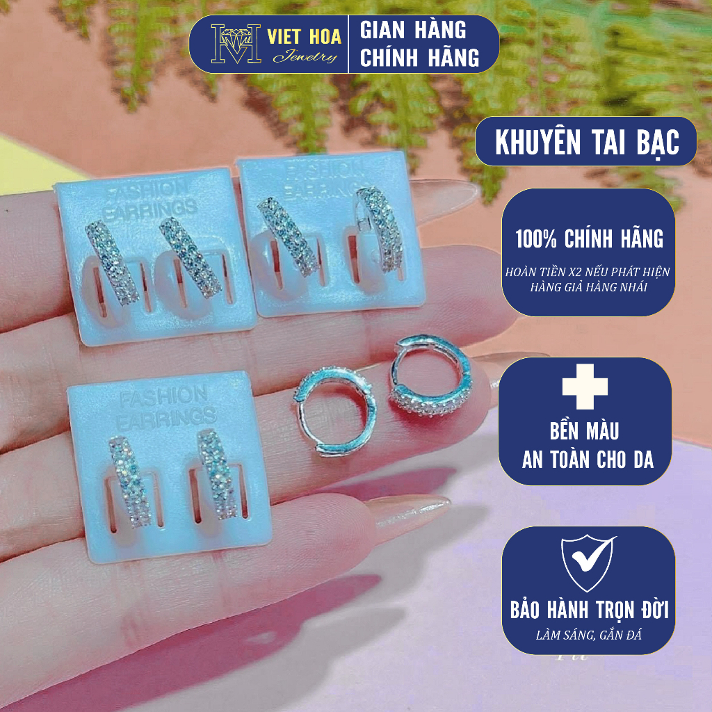 Khuyên tai bạc mix đá, thiết kế đơn giản 4 mẫu sành điệu cho nam nữ đều đeo được - VHJ