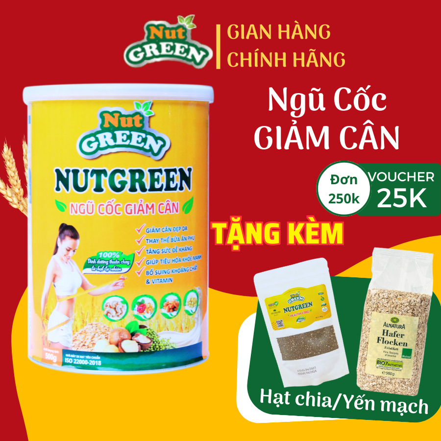 Bột Ngũ Cốc Giảm Cân Ăn Kiêng Nutgreen Siêu Hạt Mix 30 Loại Ngũ Cốc Dinh Dưỡng Thuần Chạy 500G
