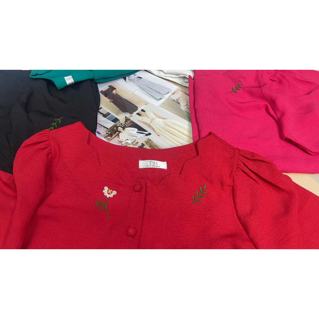 Áo linen thêu tay ngắn