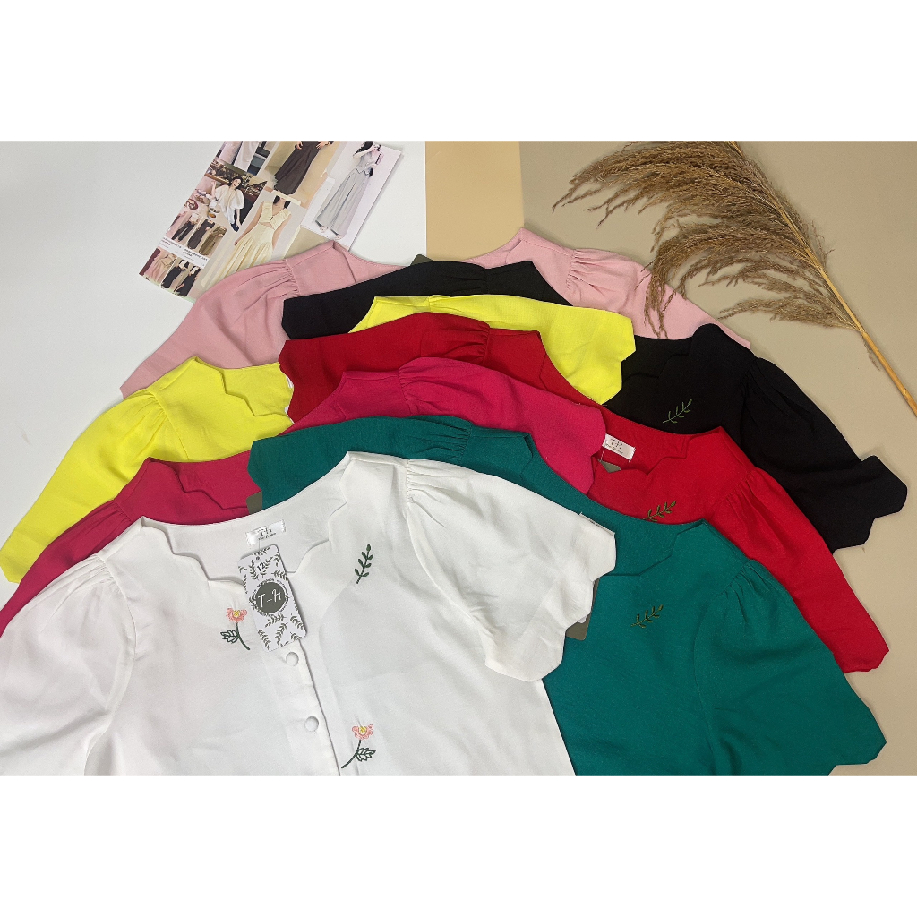 Áo linen thêu tay ngắn