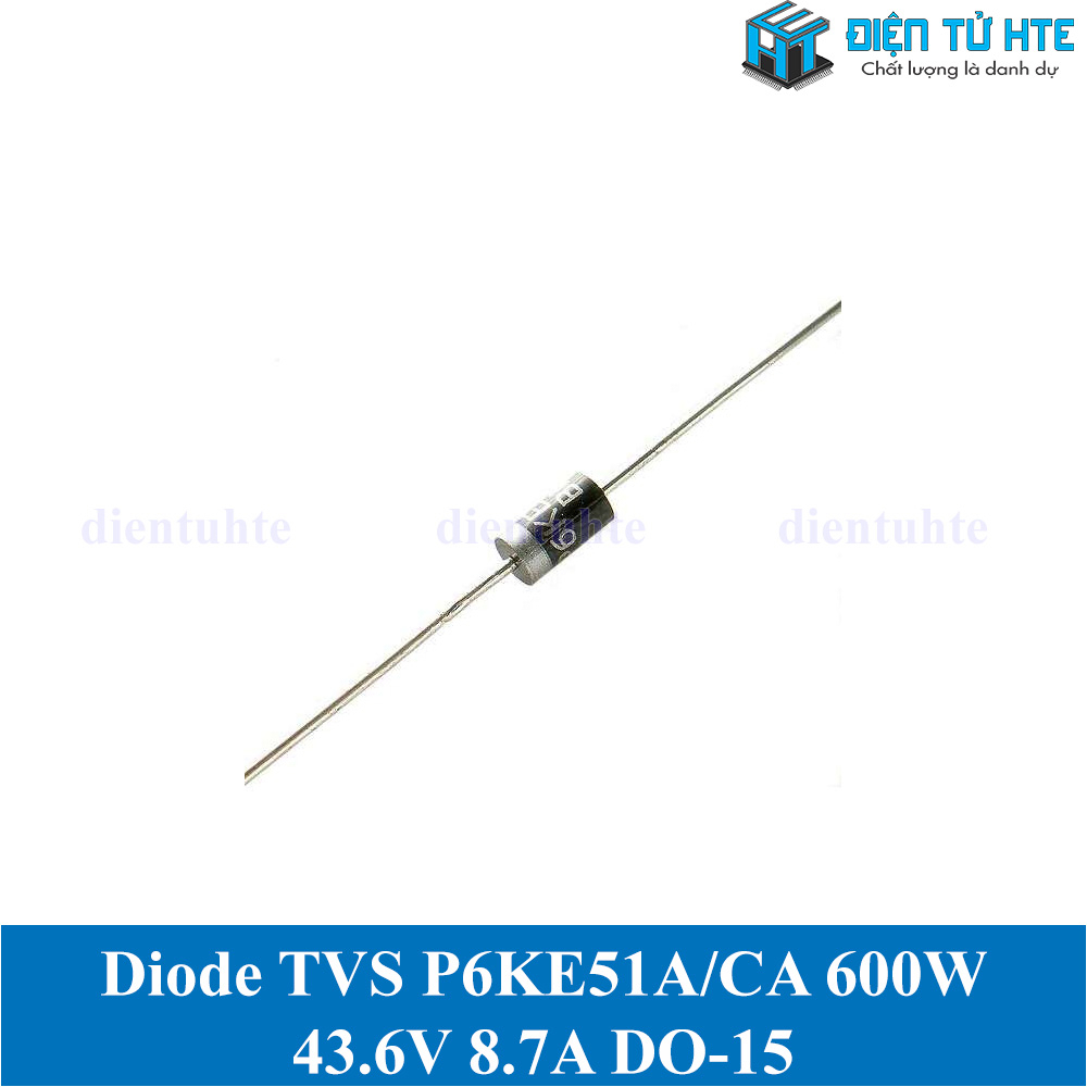 Bộ 5 Diode TVS 600W VR 43.6V 8.7A P6KE51CA P6KE51A - chân cắm DO-15