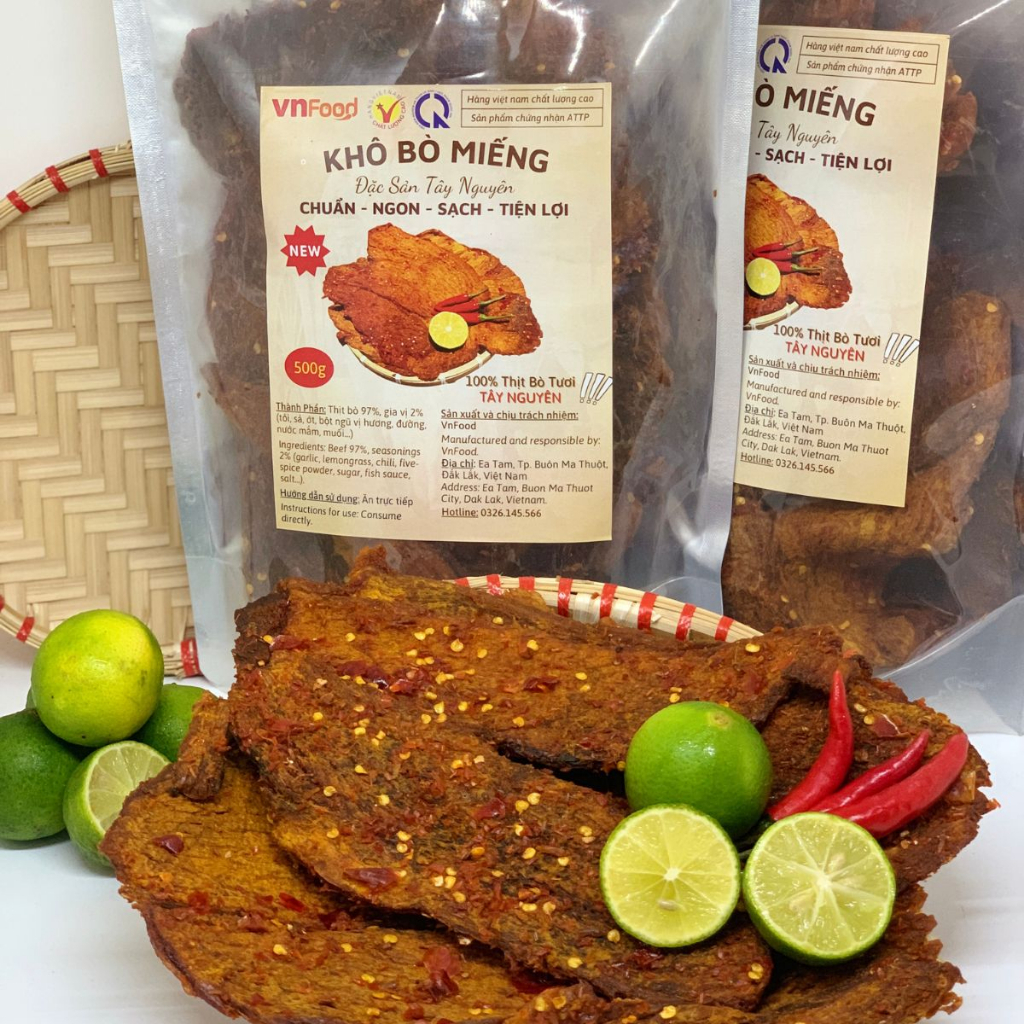 Khô Bò Miếng Tảng Tây Nguyên 500g Xuất Khẩu 100% Thịt Bò Tươi Tây Nguyên Không Chất Bảo Quản