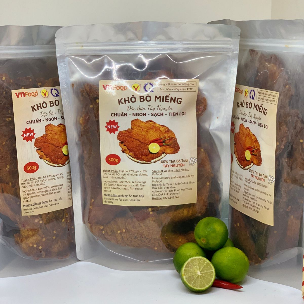 Khô Bò Miếng Tảng Tây Nguyên 500g Xuất Khẩu 100% Thịt Bò Tươi Tây Nguyên Không Chất Bảo Quản