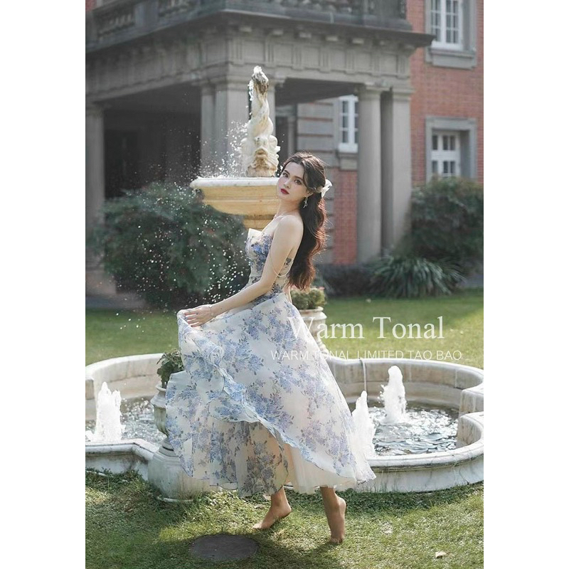 Đầm xoè 2 dây voan hoa có lót TRIPBLE T DRESS - Free size dưới 54kg - MS71HD