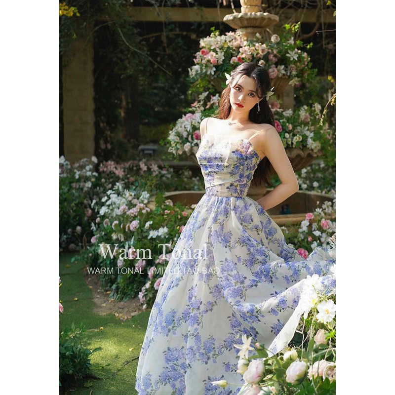 Đầm xoè 2 dây voan hoa có lót TRIPBLE T DRESS - Free size dưới 54kg - MS71HD