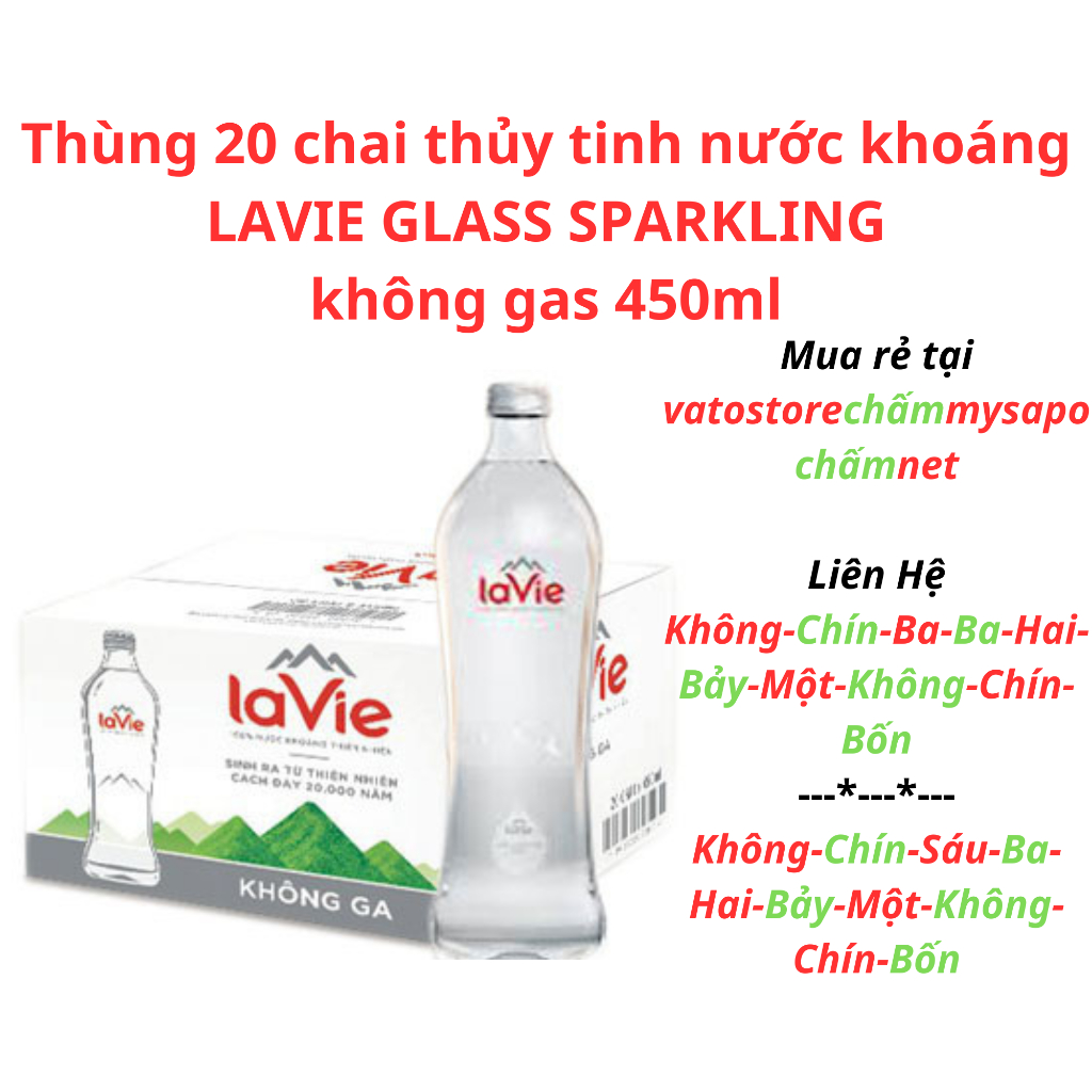 Thùng 20 chai thủy tinh LAVIE GLASS không gas 450ml / Combo 6 chai nước khoáng LA VIE GLASS không ga nắp trắng 450ml