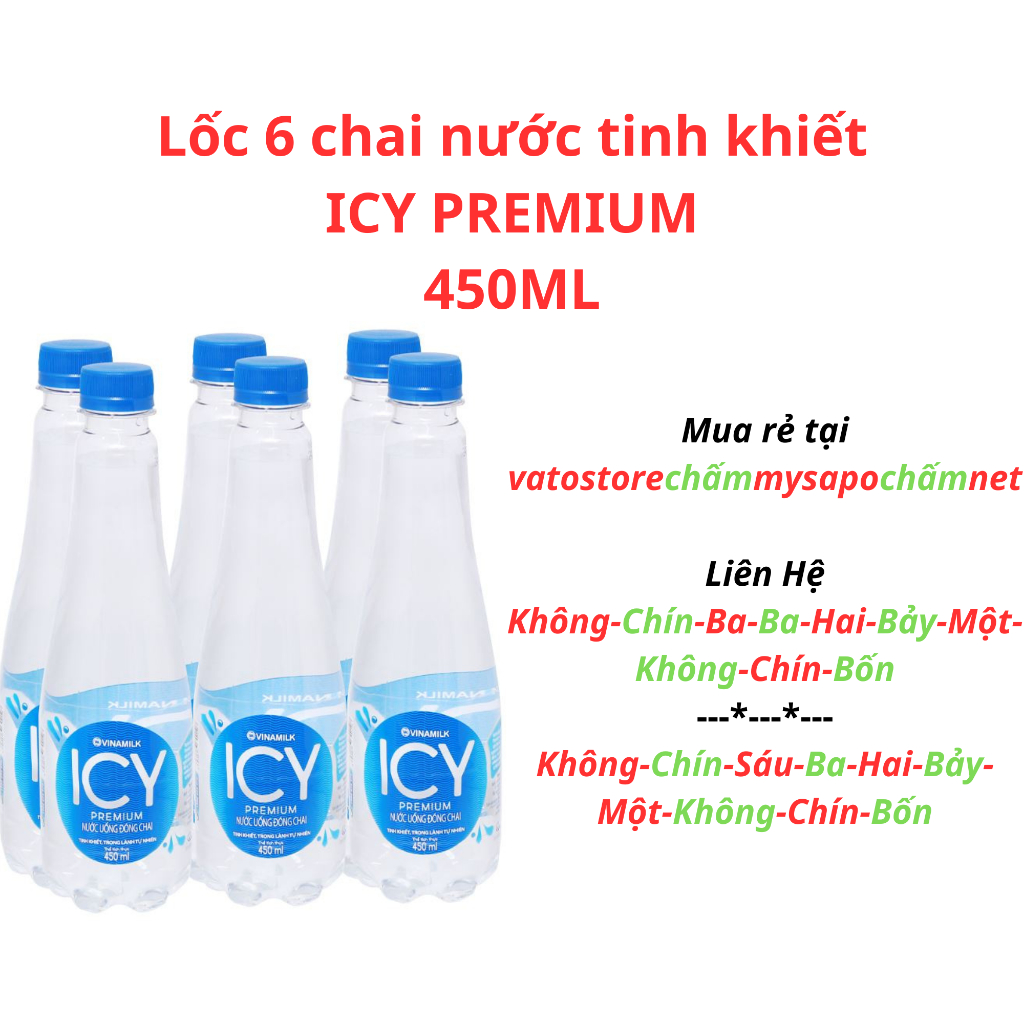 Thùng 24 chai nước tinh khiết ICY PREMIUM 450ml / Lốc 6 chai nước tinh khiết ICY PREMIUM 450ml