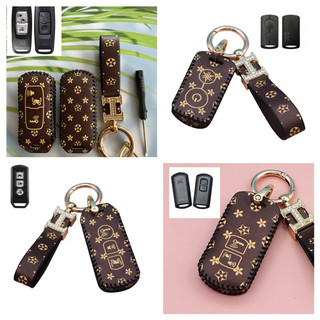 Bao da Hoa Nâu LV Kèm móc khoá xe Honda Yamaha dòng khoá smartkey