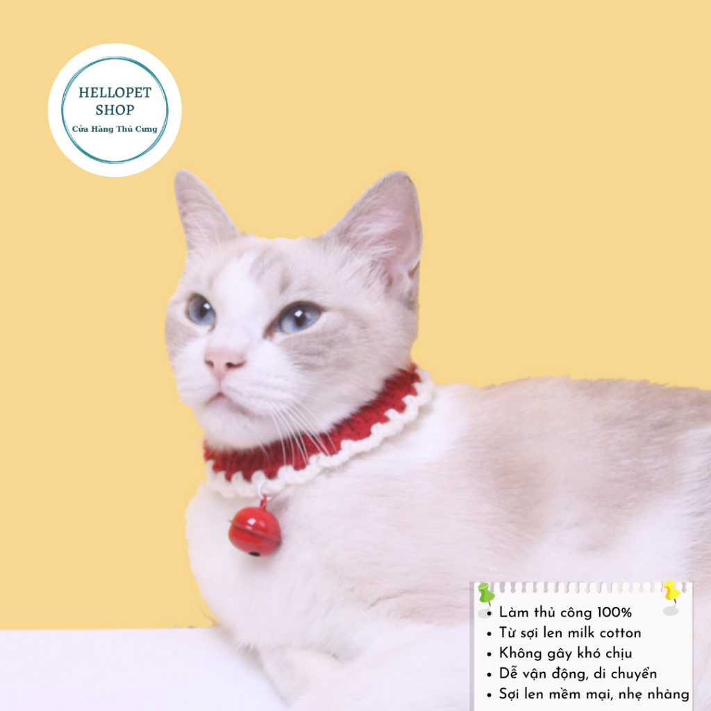 Vòng cổ cho chó mèo bằng len kèm lục lạc cao cấp HELLOPET, Vòng cổ đan len có chuông nhiều màu sắc cho thú cưng
