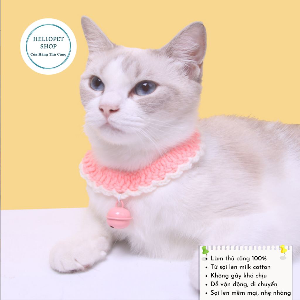 Vòng cổ cho chó mèo bằng len kèm lục lạc cao cấp HELLOPET, Vòng cổ đan len có chuông nhiều màu sắc cho thú cưng