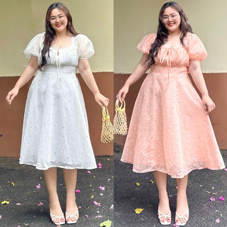 OOTD BIGSIZE | Đầm hoa nhí midi nhún ngực