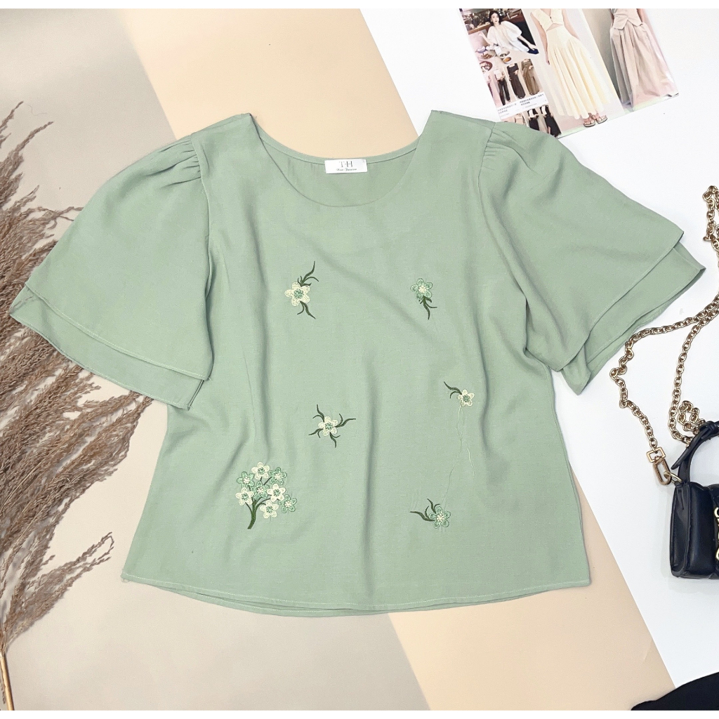 Áo Linen tay ngắn thêu
