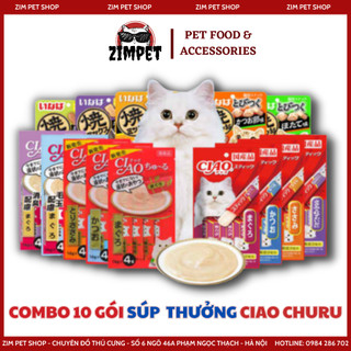 Combo 10 gói súp thưởng Ciao Churu - Xốt thưởng Ciao churu cho mèo