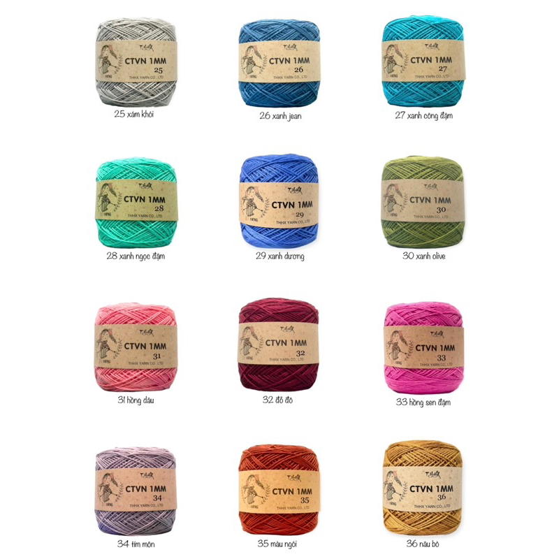 Sợi CTVN 1mm 100gram màu 1-50