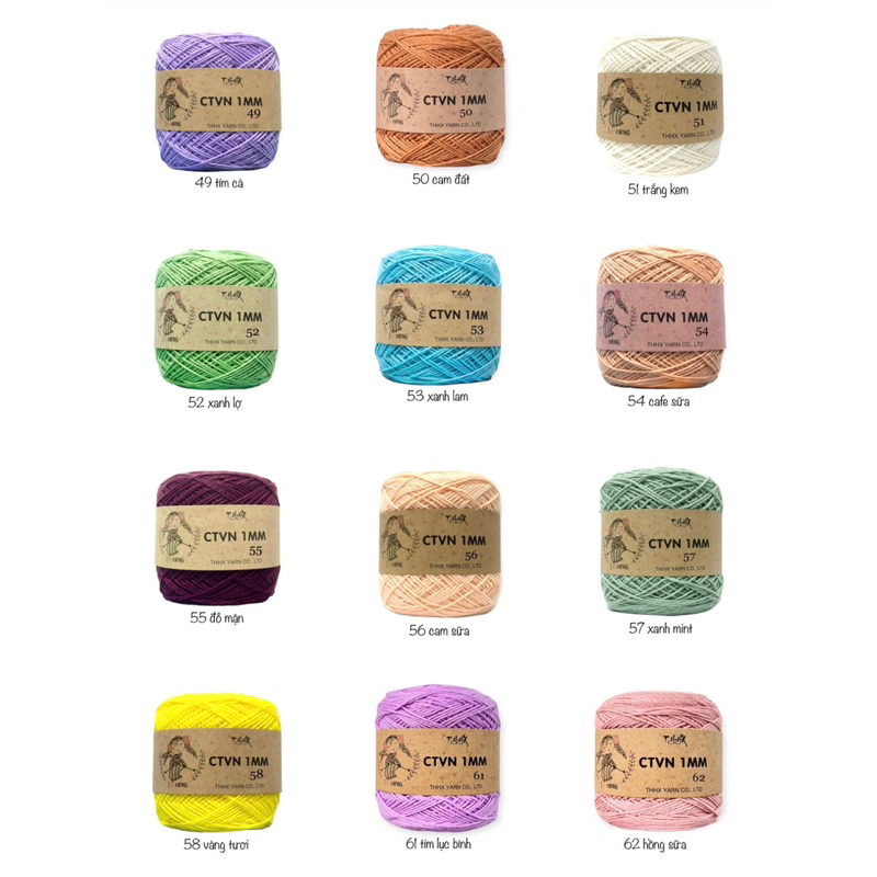 Sợi CTVN 1mm 100gram màu 1-50