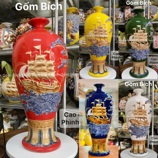 Mai Bình Thuận Buồm Xuôi Gió Cao 42cm Bình Phong Thủy Tài Lộc Gốm Sứ Bát Tràng