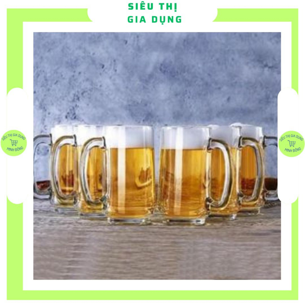 Bộ 6 Cốc Uống Bia Thuỷ Tinh Có Quai Dày Dặn dung tích 335ml