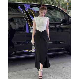 Đầm 𝑪𝒉𝒆𝒓𝒍𝒚 𝑫𝒓𝒆𝒔𝒔 tuyết mưa phối màu áo sát nách chân váy vạt lệch thanh lịch - TKCC Ashley