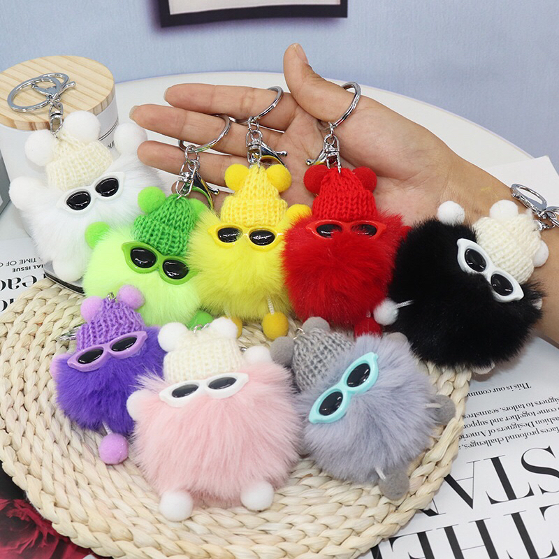 Móc khoá cục bông mềm mịn MIUSHOP đội nón len, đeo kính râm dễ thương cute