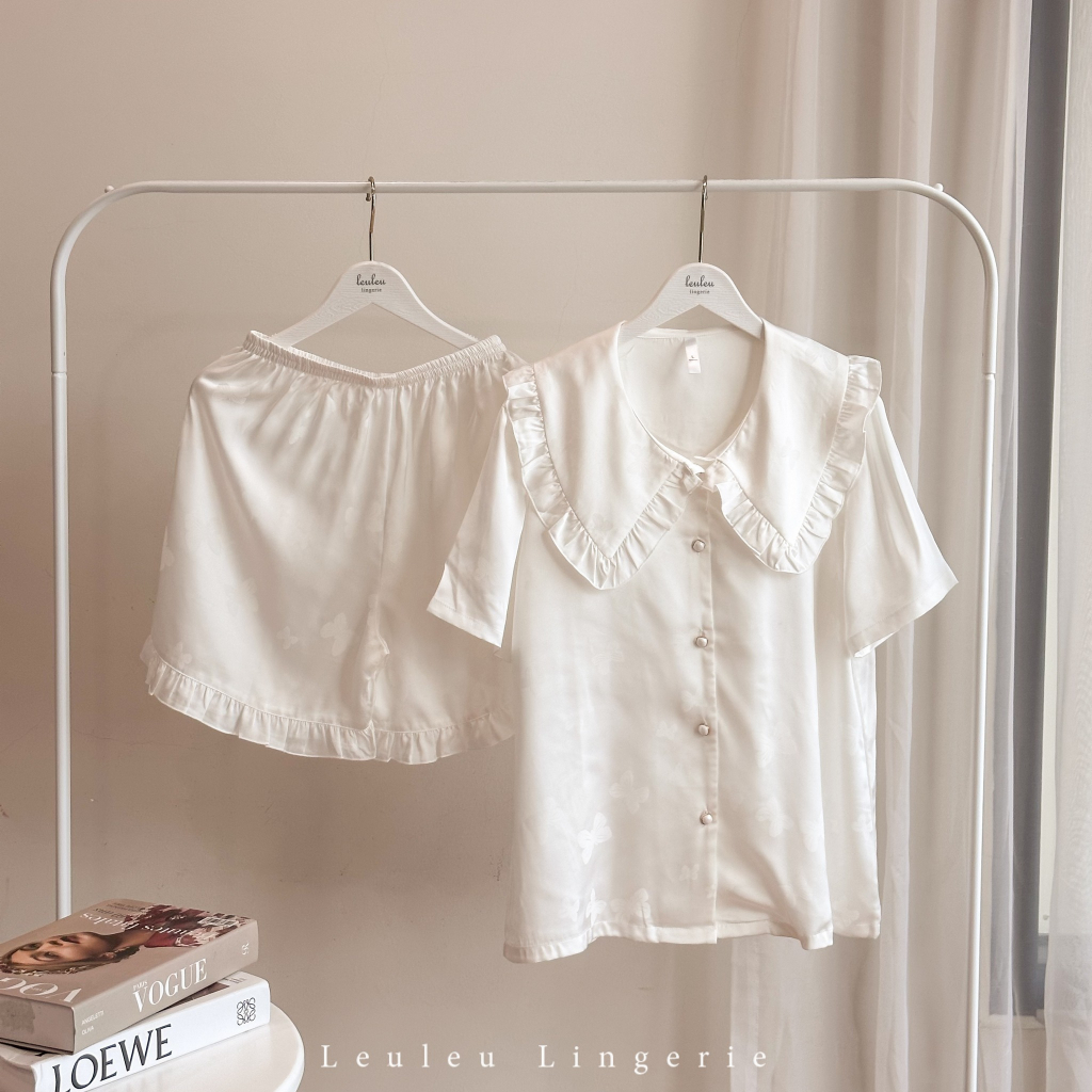 PYJAMAS LỤA CAO CẤP CỘC TAY CỔ BÈÒ LEULEU.LINGERIE