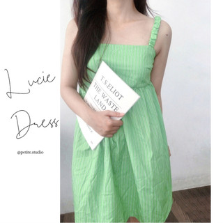 Đầm hai dây dáng babydoll thiết kế buộc nơ lưng Lucie Dress sọc xanh lá basic phong cách hàn quốc