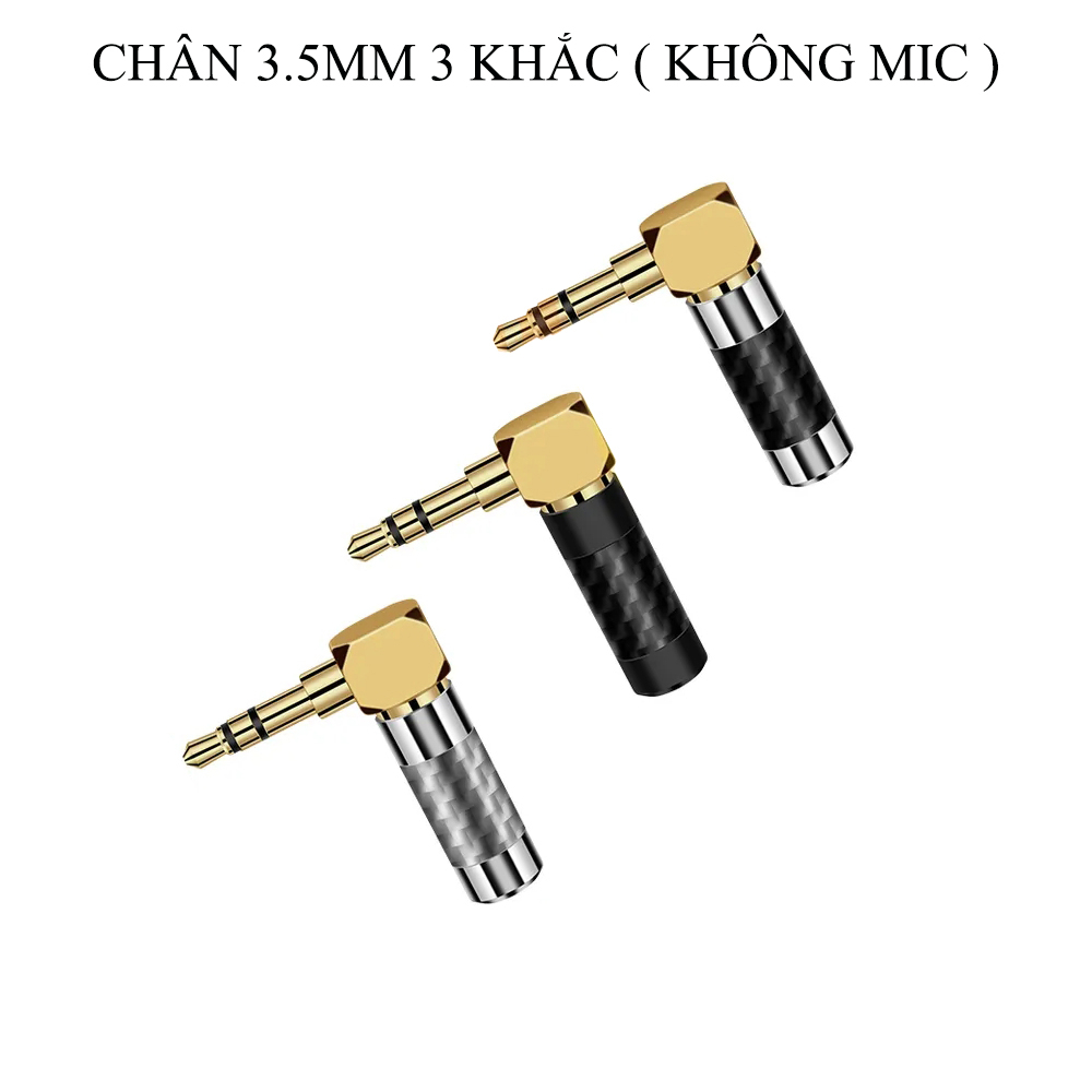 Giắc 3.5mm 3 khắc mạ Rhodium / mạ vàng loại trung, giắc cong L, vỏ vân carbon