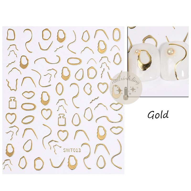 Miếng Dán Trang Trí Móng Tay 3D STZPRONAIL Hoạ Tiết Viền Kim Loại Mạ Vàng - Sticker Nét Viền Kim Loại Dán Móng
