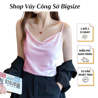 Áo hai dây lụa cổ đổ xinh xắn chất lụa latin mềm, mịn, thoáng mát - Shop Váy Công Sở Bigsize AO0009