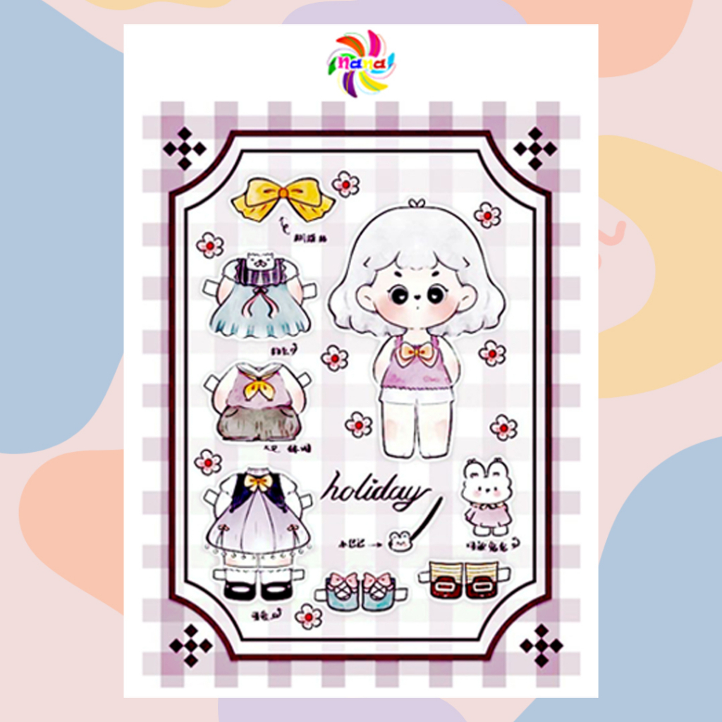 Búp bê giấy  thay đồ thủ công thời trang phong cách Hàn Quốc cho bé combo 8 hình siêu đáng yêu BBG0029