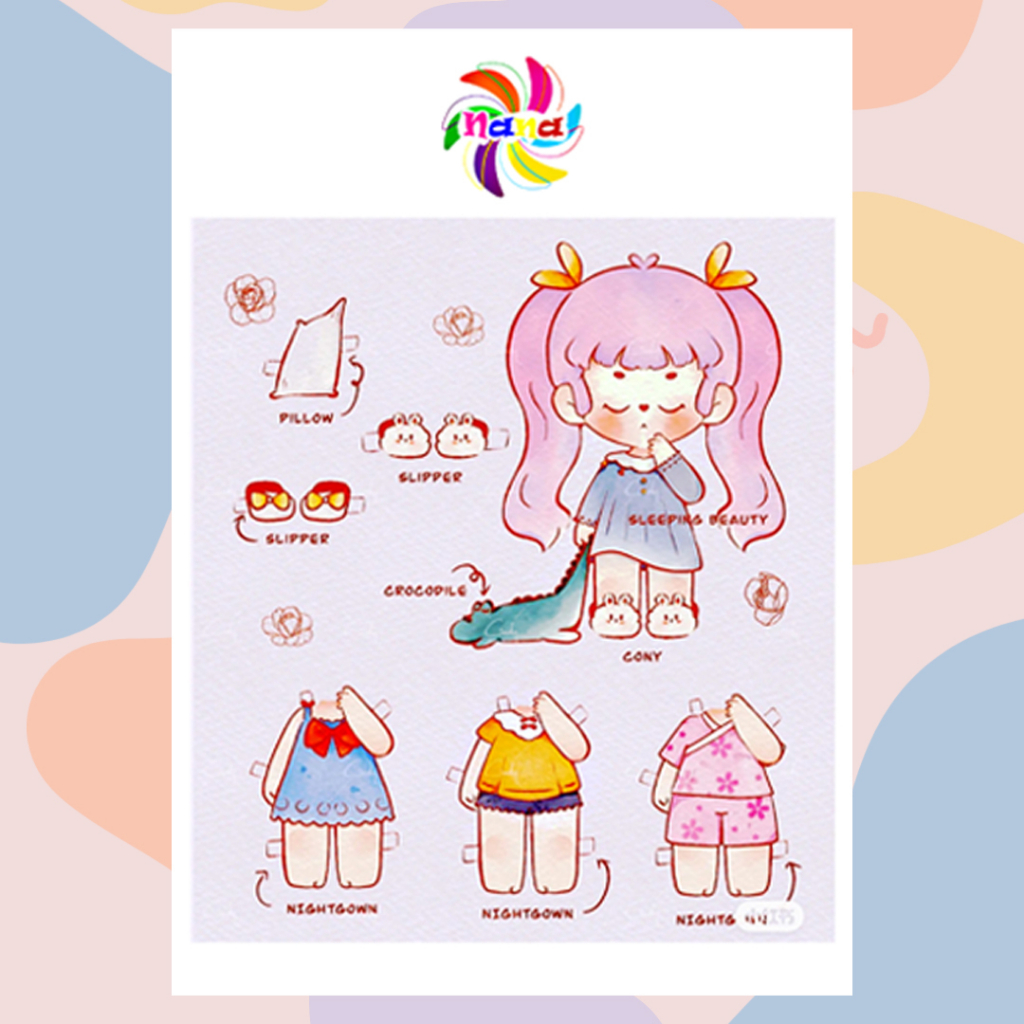 Búp bê giấy  thay đồ thủ công thời trang phong cách Hàn Quốc cho bé combo 8 hình siêu đáng yêu BBG0029