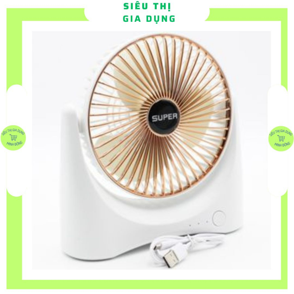 Quạt Tích Điện Không Tiếng Ồn - Quạt Mini Để Bàn Cổng Sạc USB 3 Cấp Độ Gió Tiện Lợi Mang Đi