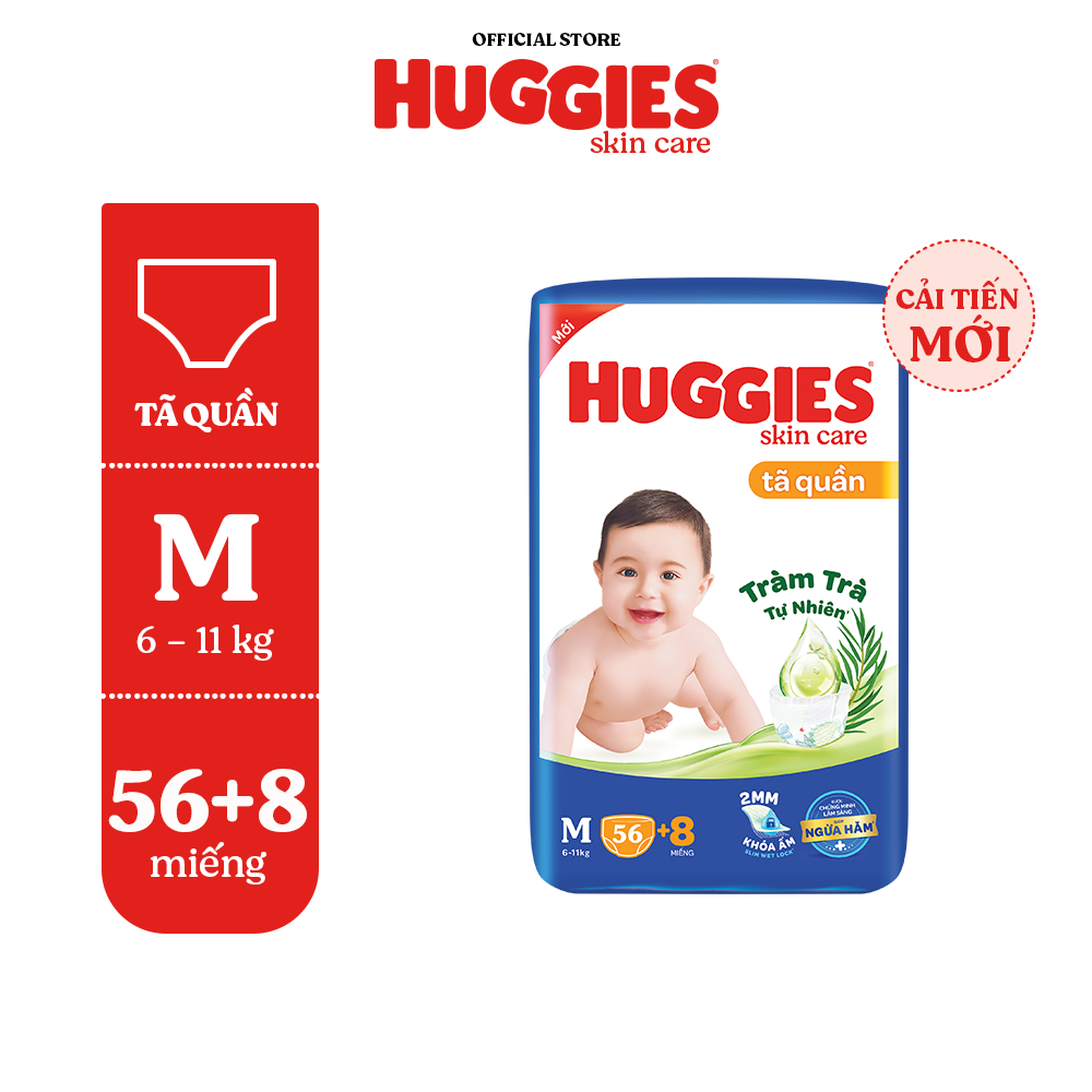 Tã/bỉm quần HUGGIES SKINCARE gói SUPER JUMBO M76+8/L68/XL60/XXL54