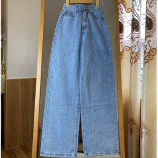 Quần jean ống suông nữ lưng cao cạp cúc dáng rộng chất bò size S M L