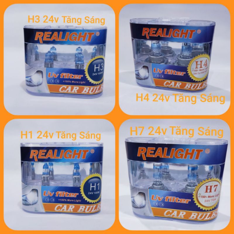 Bóng đèn halogen h1,h3,h4,h7 24v tăng sáng 150% ,đèn cos pha , gầm , sương mù đèn xe tải chính hãng ,2 bóng