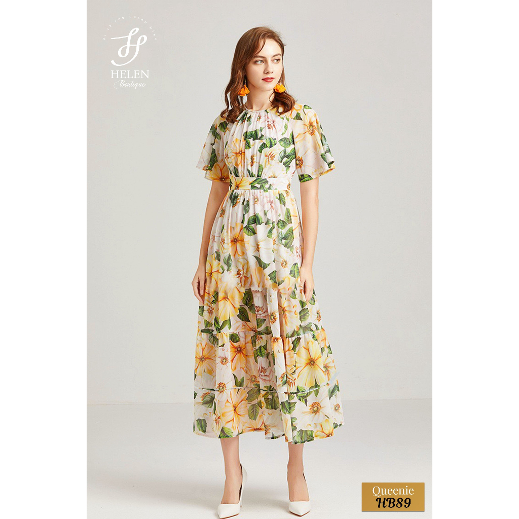 Đầm maxi dáng suông dài họa tiết hoa tươi tắn, trẻ trung - Queenie Dress - Helen Boutique