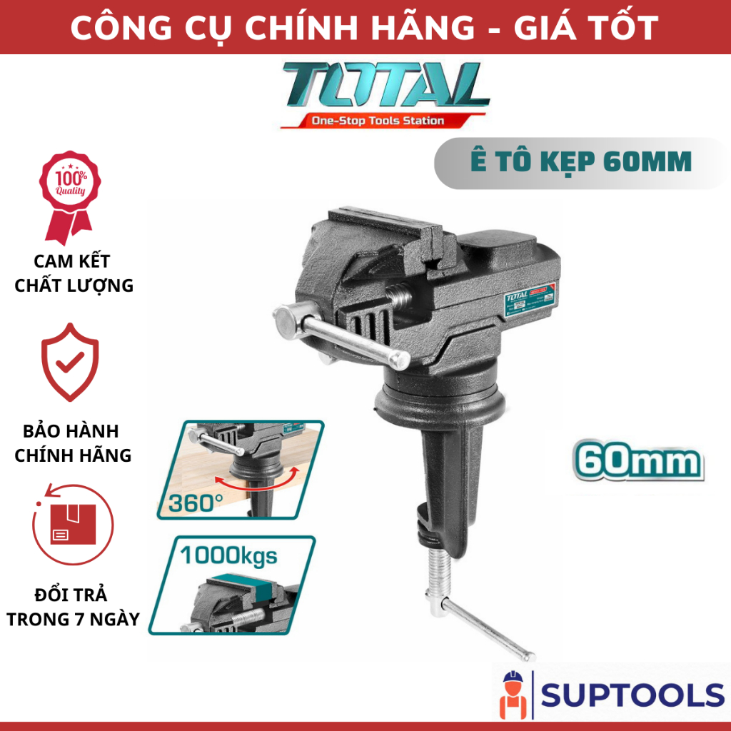 Ê tô kẹp 60mm TOTAL THT6126 Ê tô cơ khí kích thước bàn xoay 60mm, lực kẹp tối đa 1000KGS [Chính Hãng 100%]