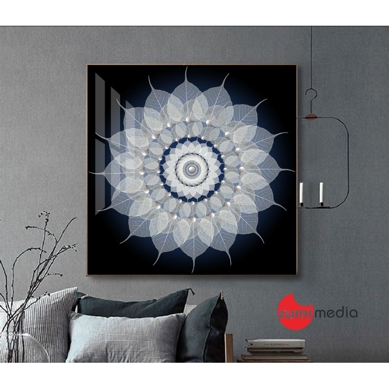 Tranh in lá bồ đề Phật giáo,gỗ tráng gương 40x40 siêu bóng