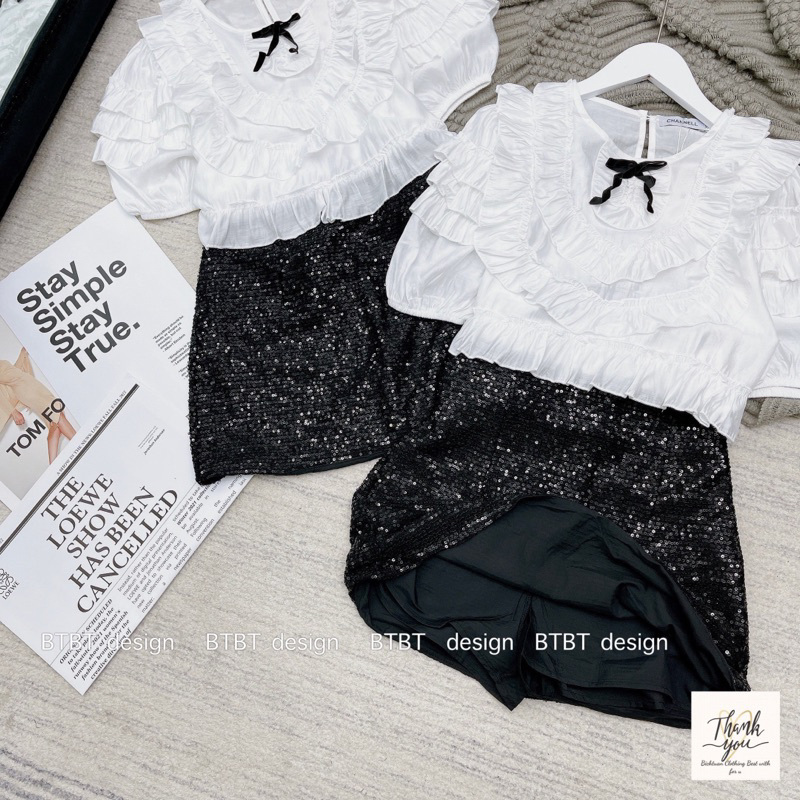 Set Áo Tơ Bèo Chân Váy Nhũ QC L1