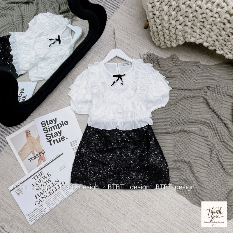 Set Áo Tơ Bèo Chân Váy Nhũ QC L1