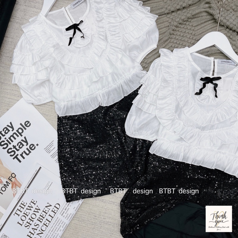 Set Áo Tơ Bèo Chân Váy Nhũ QC L1