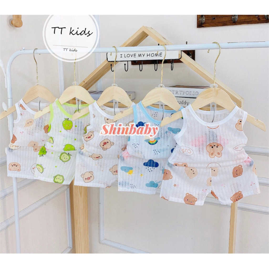 Set 5 bộ cotton giấy ba lỗ mỏng mát cho bé nhiều họa tiết dễ thương