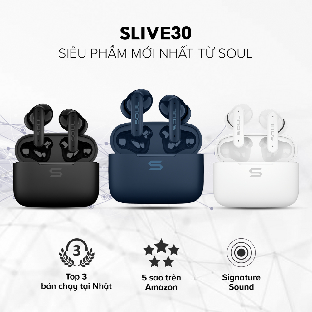 Tai Nghe TWS SOUL S-Live 30, BT 5.3, Kháng IPX4, Độ Trễ 60ms, Nghe Nhạc Đến 30H - Chính Hãng BH 12 Tháng