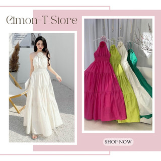 [CIMON-T] ĐẦM MAXI CỔ YẾM ĐÍNH NƠ HOA - NỮ TÍNH QUYẾN RŨ